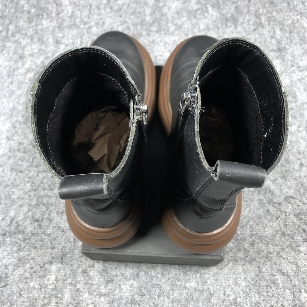Zara Platform Ankle Boots Womens 6.5 Black Leather Brown Sole Round Toe Zip - Picture 10 of 16